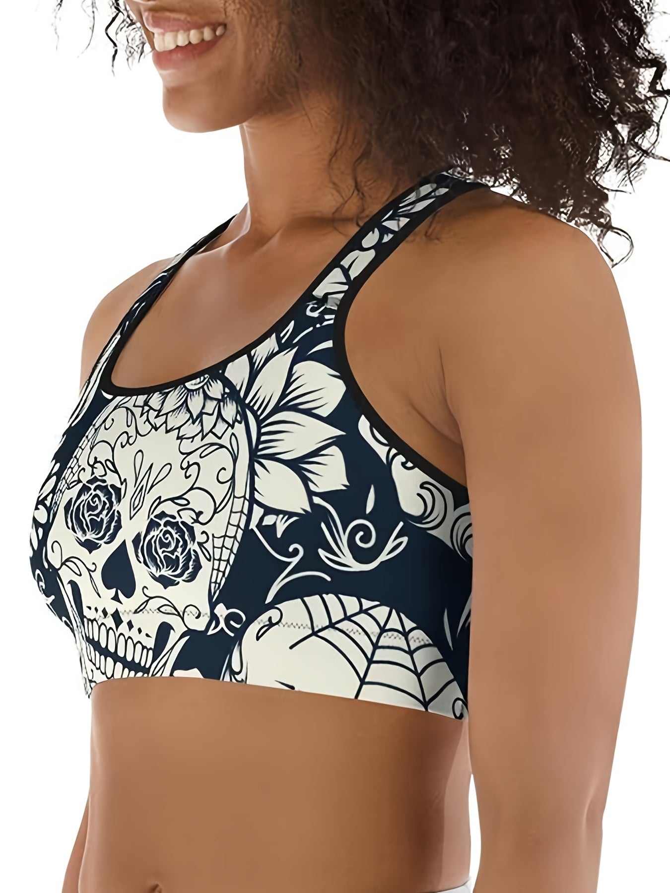 Gothic Skull Print Racer Back Sports Bra