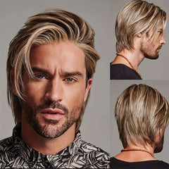 Men's Brown Wig Short Straight Hair Easy Wearing