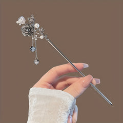 Vintage Ink Style Flower Hairpin with Tassel for Women Girls