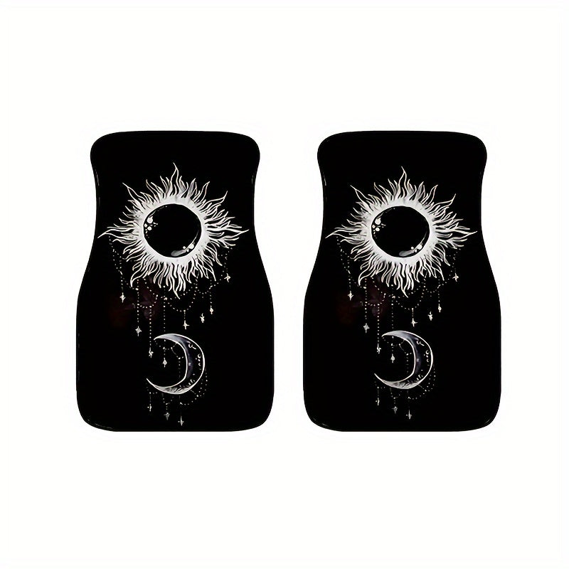 4pcs Sun And Moon Star Car Floor Mats - Water absorbent Non slip Mats