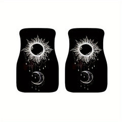 4pcs Sun And Moon Star Car Floor Mats - Water absorbent Non slip Mats