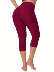 High Waist Honeycomb Sports Pants High Stretchy Seersucker Yoga Leggings