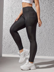 High Waist Butt Lifting Side Pocket Sports Leggings Mesh Insert Running Yoga
