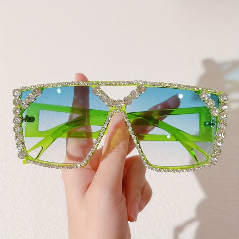 Y2K Top Bar Sunglasses Rhinestone Gradient Lens UV400