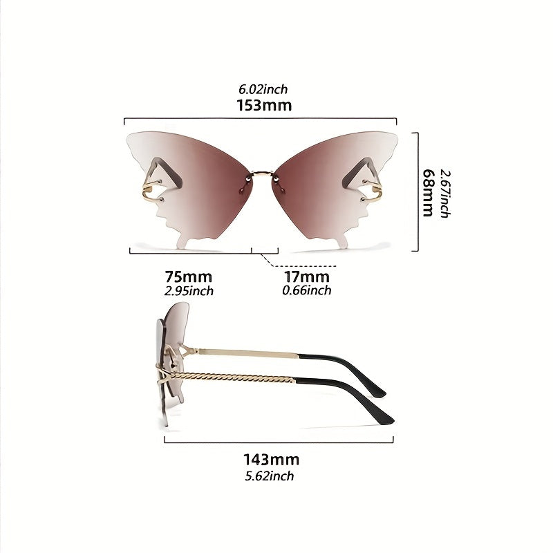 Rimless Butterfly Sunglasses Gradient Lens UV400