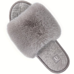Women's Fluffy Slide Slippers Comfy Round Open Toe Slip On House Shoes