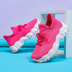 Thick Sole Running Shoes Lace Up Mesh Breathable Sneakers