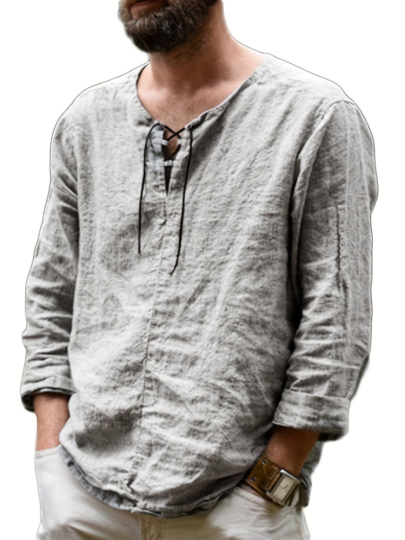 INCERUN Men's Long Sleeve Retro Pirate Shirt Lace Up Casual Beach Tops