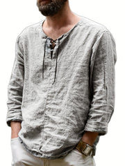 INCERUN Men's Long Sleeve Retro Pirate Shirt Lace Up Casual Beach Tops
