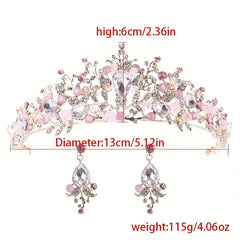 Baroque Crystal Tiara & Crown with Pink Rhinestone Earrings