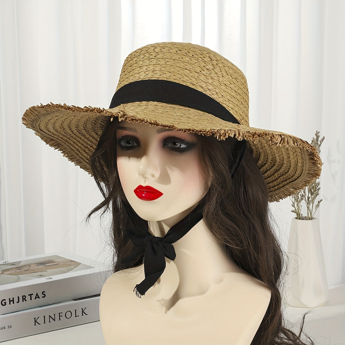 Ribbon Bowknot Straw Hat UV Protection Wide Brim Travel Beach Hat