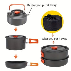 3pcs Cookware Set Camping Pots Pans Outdoor Plates Tableware
