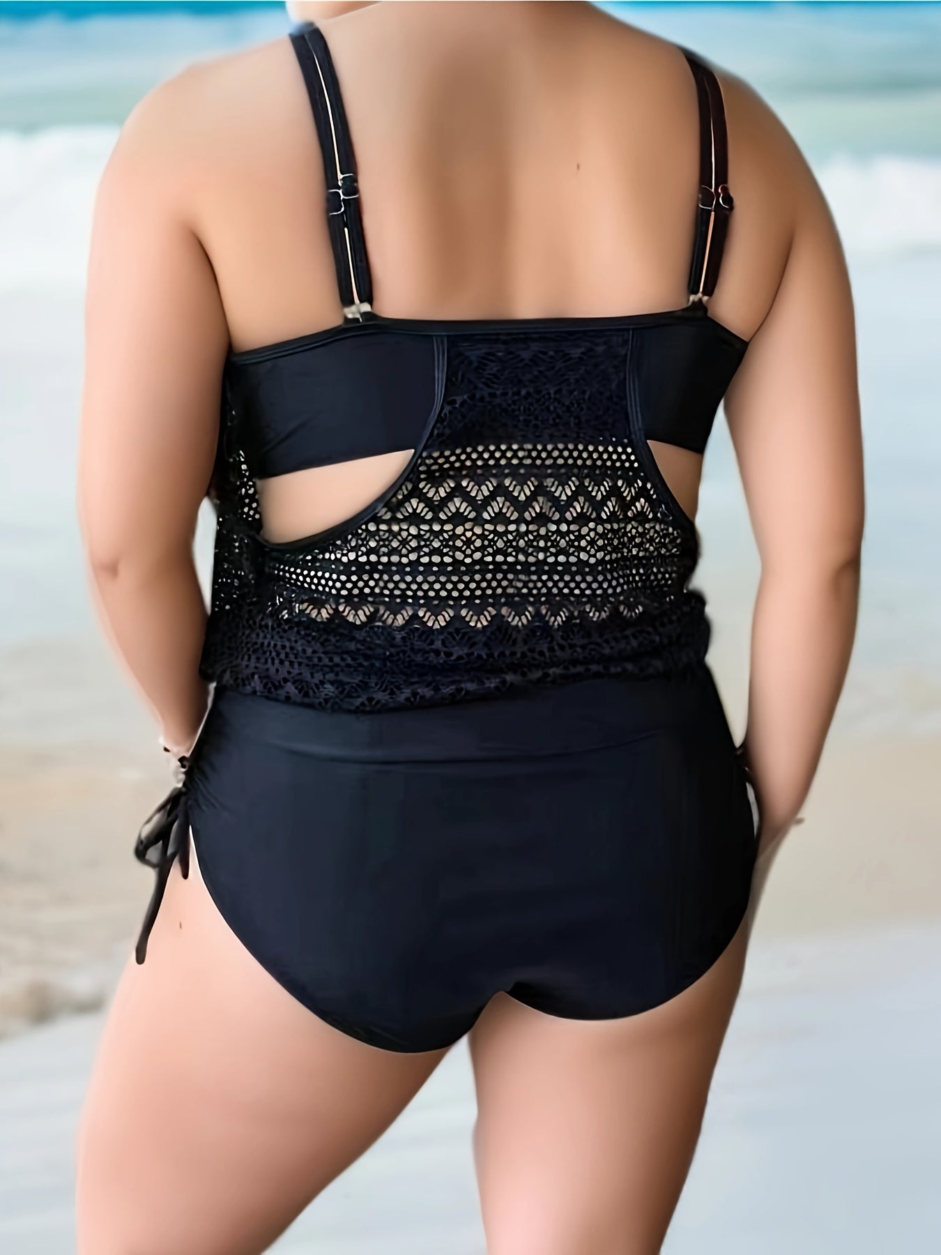 Lace Cut Out Cami Top & Lace Up Side Panty Swimsuit Set