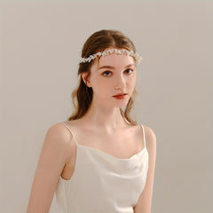 Wedding Flower Headband With Beads Bridal Hair Band