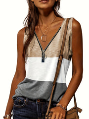 Casual V Neck Sleeveless Tank Top Zip Up for Summer