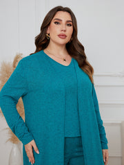 3 Piece Lounge Set Solid Long Sleeve Robe & V Neck Tank