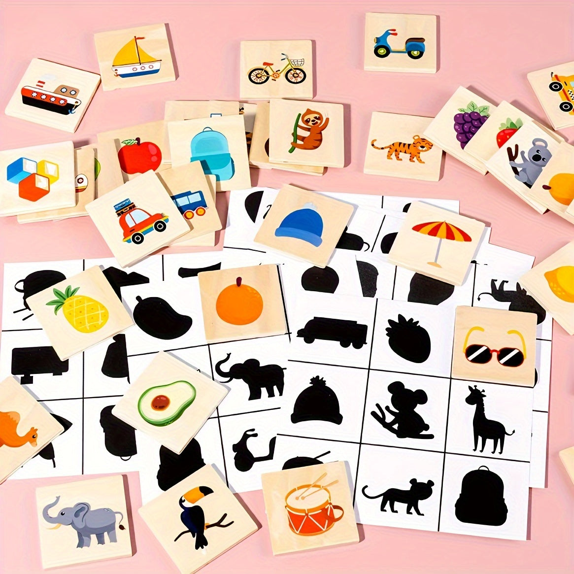 55pcs Matching Puzzle Game Animal Fruit Traffic Early Educational Toys
