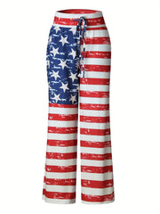 Striped Print Drawstring Pants Casual Wide Leg Palazzo Pants