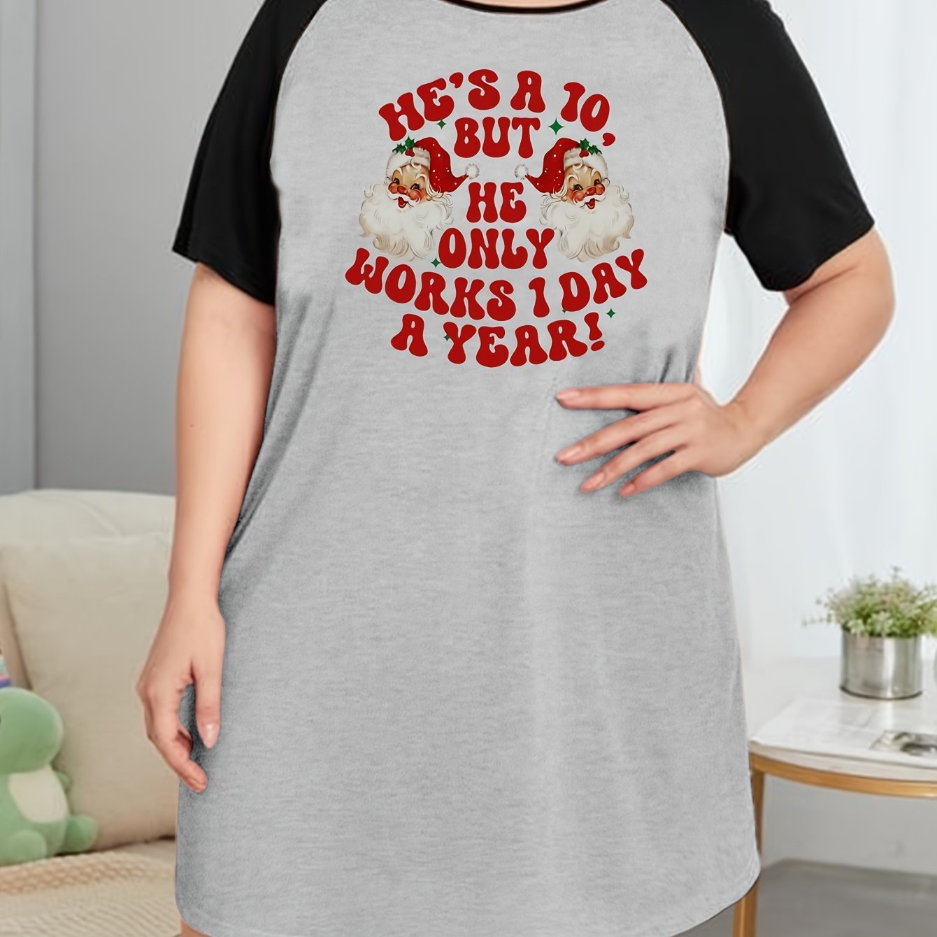 Christmas Nightdress Women's Santa Slogan Print Tee Sleep Dress