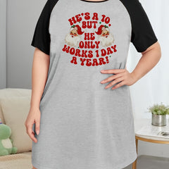 Christmas Nightdress Women's Santa Slogan Print Tee Sleep Dress