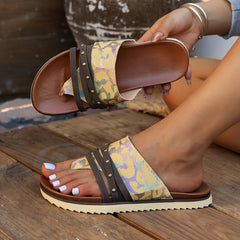 Leopard Print Rivet Thong Sandals Platform Beach Flip flops