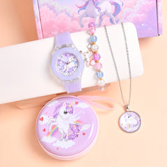 4pcs Unicorn Theme Girls' Watch Set Quartz Non Waterproof