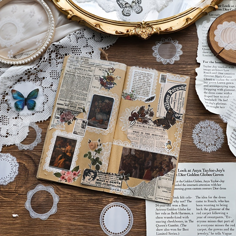 30 Sheets Transparent Lace Stickers Pack PET Photo Frame Decorative Stickers