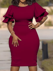 Ruffle Trim Round Neck Bodycon Dress