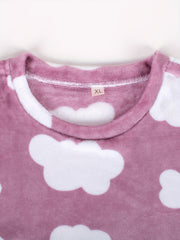Cloud Print Pajamas Set Long Sleeve Top & Fuzzy Pants