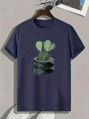 Cactus Print Men's Graphic T-Shirt for Summer