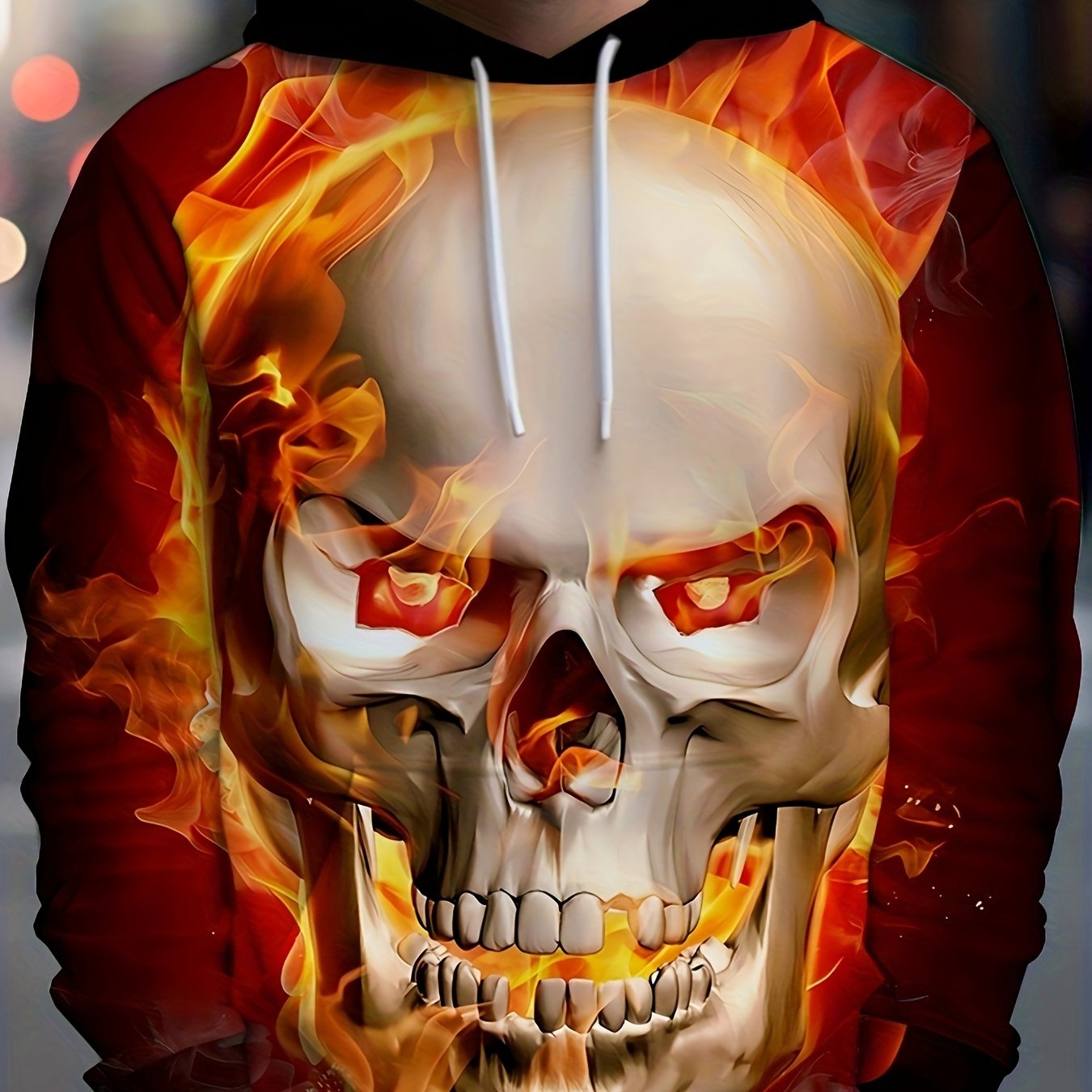 Burning Skull 3D Print Hoodie for Men Graphic Pullover Autumn