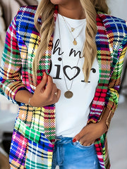 Casual Plaid Colorful Lapel Blazer Spring & Fall Women's Clothing