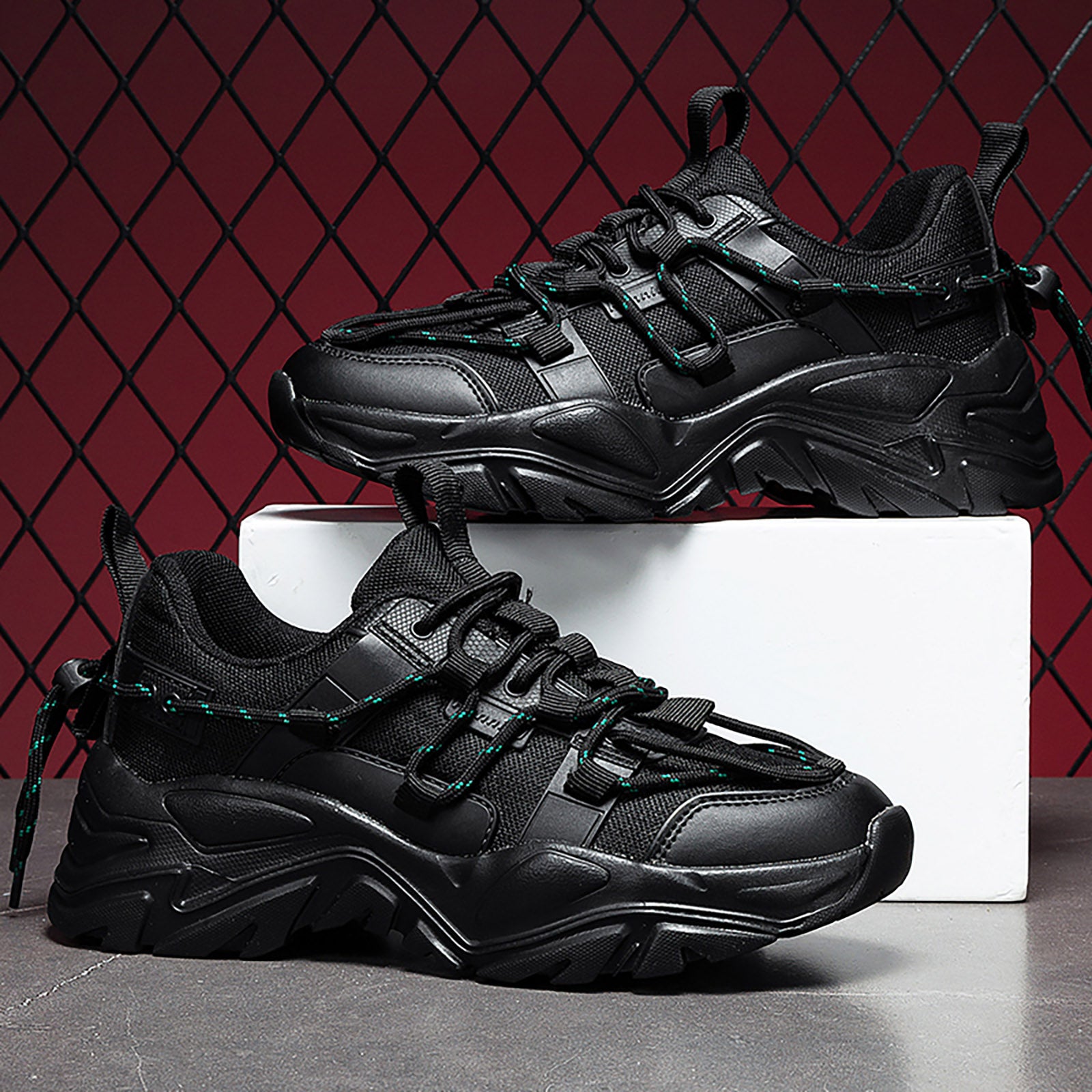 Men's Breathable Platform Shoes Non Slip Lace-up Sneakers