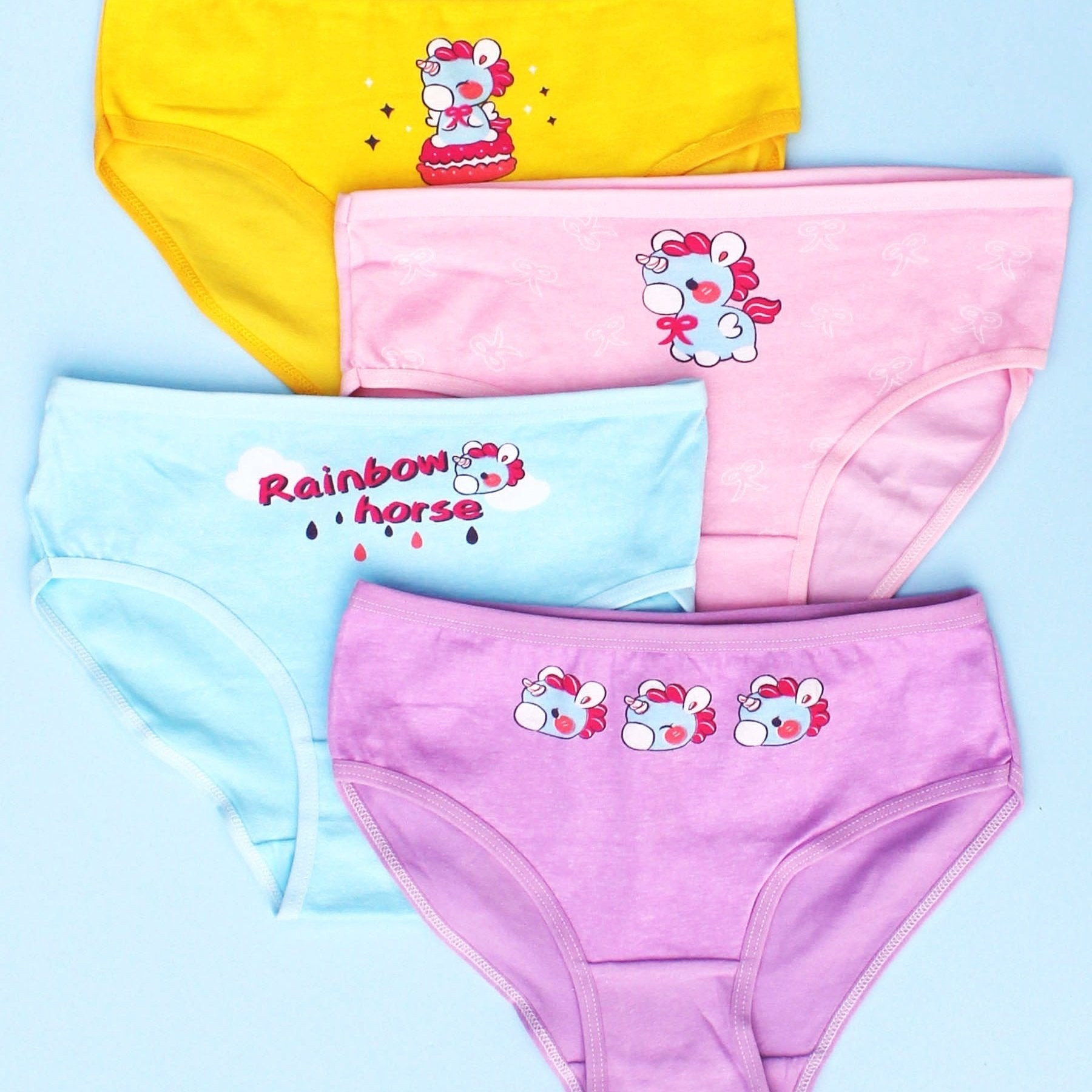 4pcs Unicorn Print Girls Briefs Kids Cotton Breathable Underwears