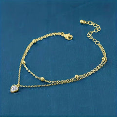 Heart Shape Pendant Anklet Double Layers Ankle Bracelet For Women
