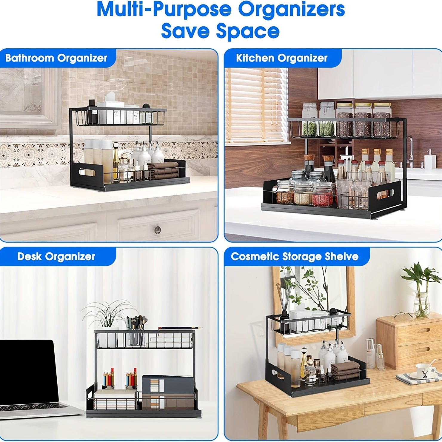 2 Tier Sliding Cabinet Basket Organizer
