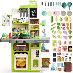 Kids Play Kitchen Set with Realistic Sound & Light Cooking Stove Sink Play Food
