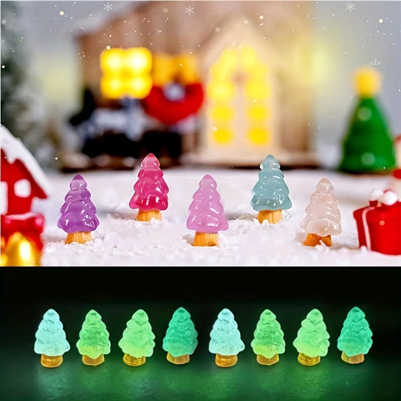 30pcs Christmas Glow Resin Mini Tree Decoration Small Ornaments Aquarium