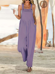 Solid Patched Pocket Overall Jumpsuit Casual Button Overall Jumpsuit