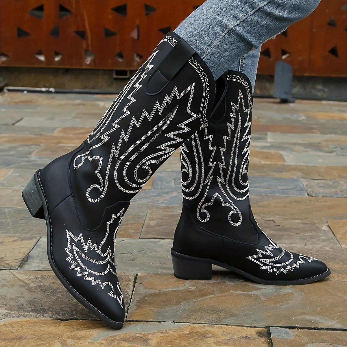 Women's Embroidered Western Boots Slip On Cowgirl Knight Boots