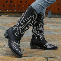 Women's Embroidered Western Boots Slip On Cowgirl Knight Boots