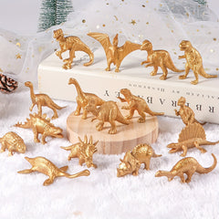 48pcs Mini Metallic Golden Dinosaur Figurine Toys Cake Topper