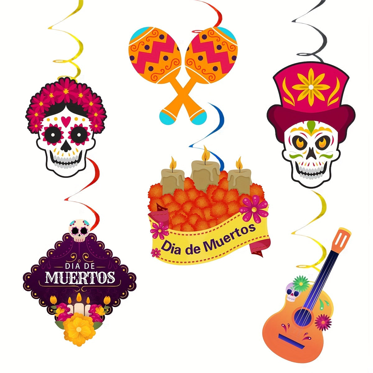 Day Of The Dead Party Decoration Flower Spiral Banner