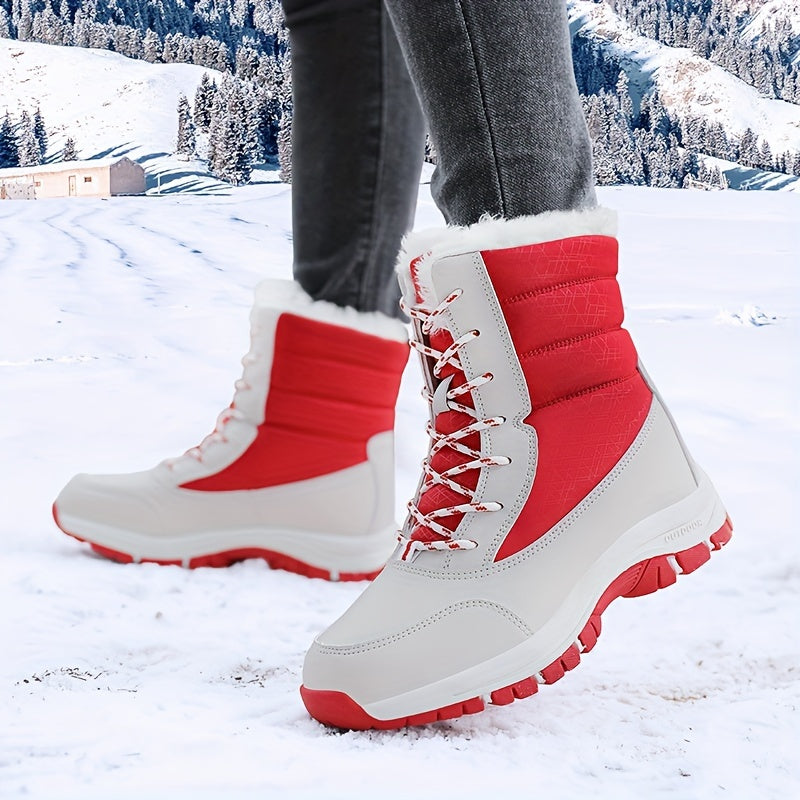 Women's Waterproof Snow Boots Thick Bottom High Top Lace Up Shoes