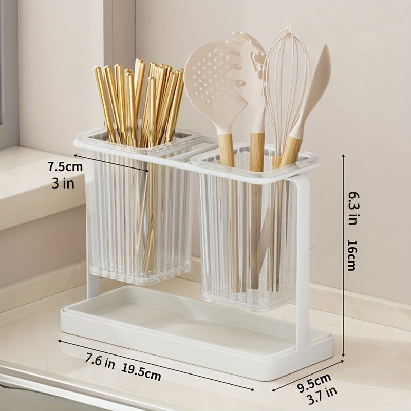 Flatware Organizer 2 Compartment With Draining Tray for Kitchen Utensils