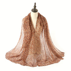 Leaf Print Voile Scarf Solid Shawl Casual Windproof Head Wrap