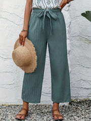 Textured Belted Straight Leg Pants for Women