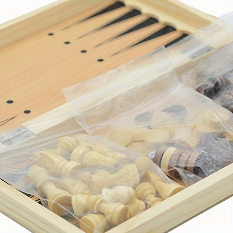3 in 1 Chess Backgammon Checkers Set Large Size Solid Wooden Board