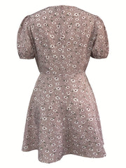 Floral Print V Neck Dress Short Sleeve Casual Spring Summer Women's Clothing