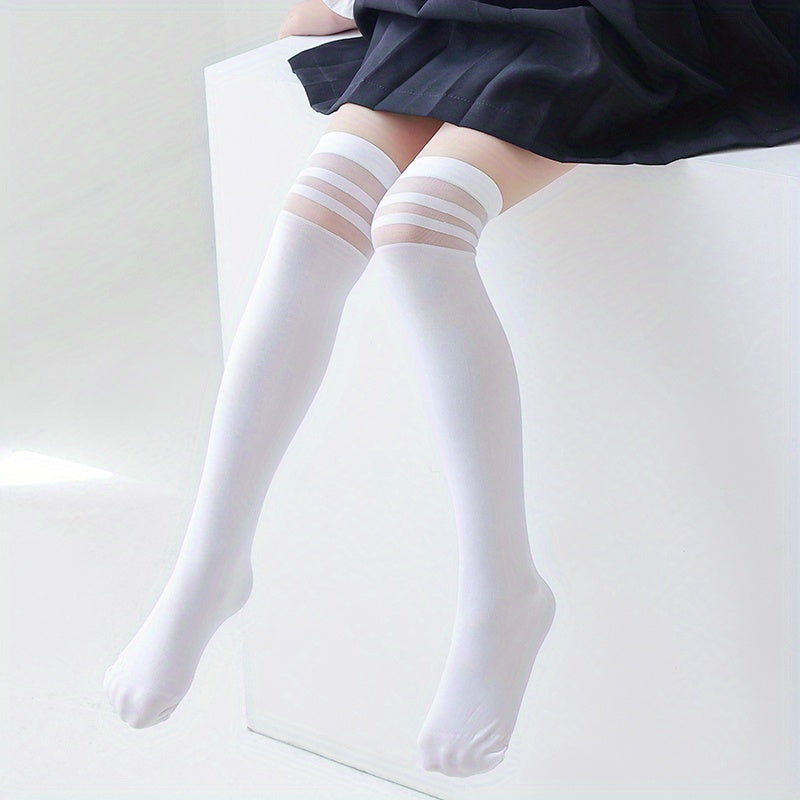 Girls Striped Over The Knee Socks Kids Comfortable Stocking Dress Socks